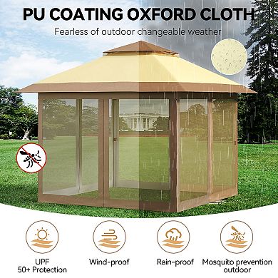 10x10ft Pop Up Patio Gazebo with Mosquito Netting, 2-Tier Vented Canopy with Wheeled Bag & Frames