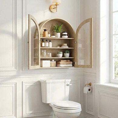 IDEALHOUSE Arched Wall Mounted Cabinet with Glass Door and Adjustable Shelf