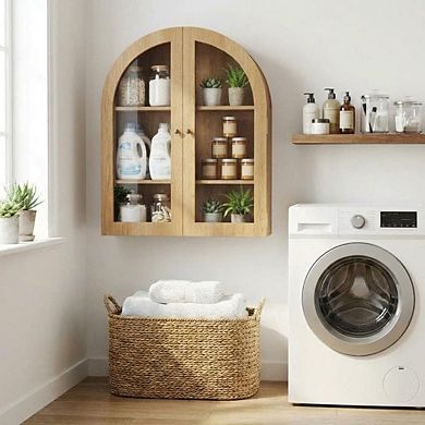 IDEALHOUSE Arched Wall Mounted Cabinet with Glass Door and Adjustable Shelf