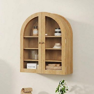 IDEALHOUSE Arched Wall Mounted Cabinet with Glass Door and Adjustable Shelf
