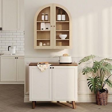 IDEALHOUSE Arched Wall Mounted Cabinet with Glass Door and Adjustable Shelf