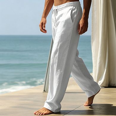 Men's Drawstring Pants Casual Loose Straight Leg Trousers with Pockets