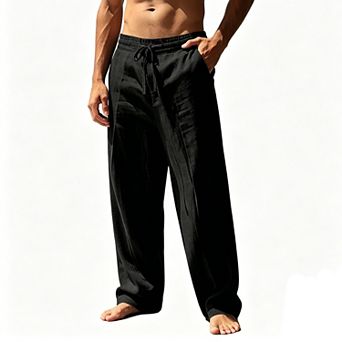 Men's Drawstring Pants Casual Loose Straight Leg Trousers with Pockets