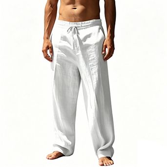 Men's Drawstring Pants Casual Loose Straight Leg Trousers with Pockets