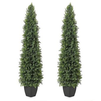 2 pc Artificial Cedar Topiary Tree for Christmas Outdoor,Faux Cedar Trees,Potted Fake Cypress Plant