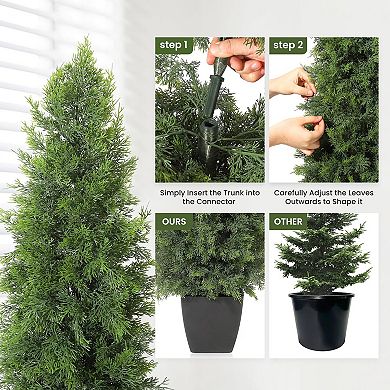 2pcs Artificial Cedar Topiary Tree for Christmas Outdoor,Faux Cedar Trees,Potted Fake Cypress Plant