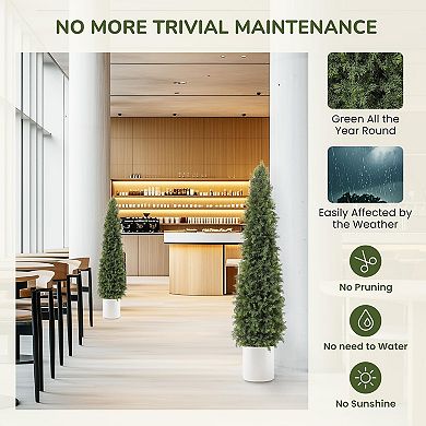 2pcs Artificial Cedar Topiary Tree for Christmas Outdoor,Faux Cedar Trees,Potted Fake Cypress Plant