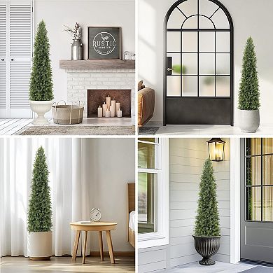 2pcs Artificial Cedar Topiary Tree for Christmas Outdoor,Faux Cedar Trees,Potted Fake Cypress Plant