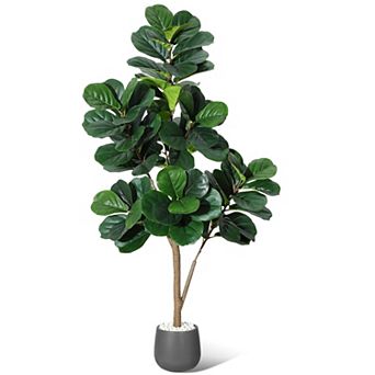 Artificial Fiddle Leaf Fig Tree,Realistic Faux Ficus Trees in Planter Pot,Indoor Floor Plants Decor