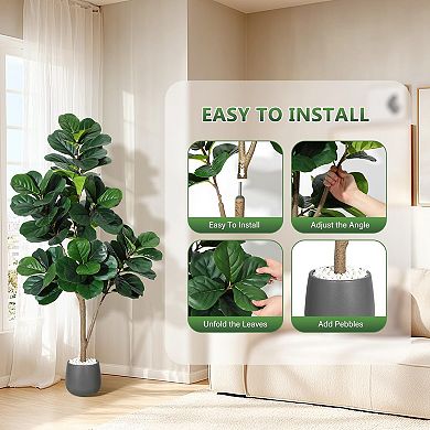 Artificial Fiddle Leaf Fig Tree,Realistic Faux Ficus Trees in Planter Pot,Indoor Floor Plants Decor