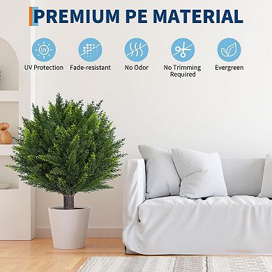 18" High 2pcs Artificial Cedar Topiary Ball Trees,UV Resistant Outdoor Fake Plants with Ground Spike