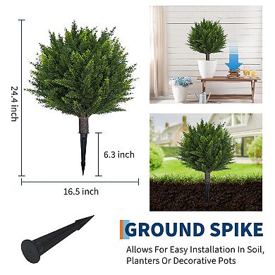 18" High 2pcs Artificial Cedar Topiary Ball Trees,UV Resistant Outdoor Fake Plants with Ground Spike