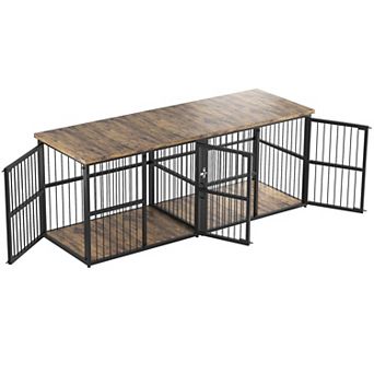 87 in XXL Double Dog Crate Furniture with Divider, 3-Door Wooden Pet House TV Stand for 2 Pets