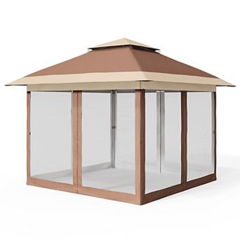 10x10ft Pop Up Patio Gazebo with Screen Netting, Waterproof Canopy Tent with Bags Stakes Cords Stand