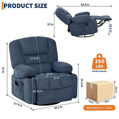 360° Swivel Recliner Chairs, Heated Vibration Massage Chair with Storage Armrest & Cup Holder