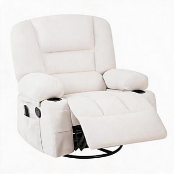 360° Swivel Recliner Chairs, Heated Vibration Massage Chair with Storage Armrest & Cup Holder
