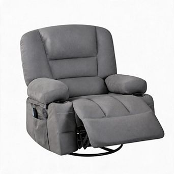 360° Swivel Recliner Chairs, Heated Vibration Massage Chair with Storage Armrest & Cup Holder