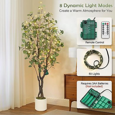 Artificial Eucalyptus Tree Indoor,Realistic Fake Potted Plant with Planter,Greenery Lifelike Leaves