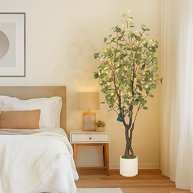 Artificial Eucalyptus Tree Indoor,Realistic Fake Potted Plant with Planter,Greenery Lifelike Leaves