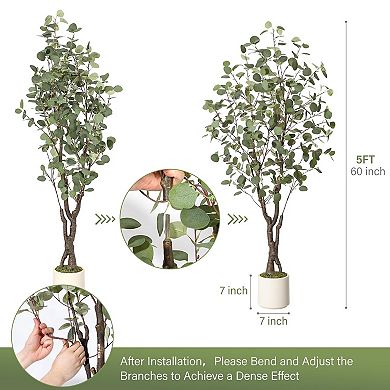 Artificial Eucalyptus Tree Indoor,Realistic Fake Potted Plant with Planter,Greenery Lifelike Leaves