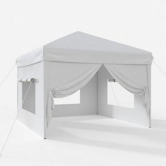 10x10 FT Pop Up Canopy Tent with 4 Sidewalls, Easy Up Sun Shade with Sandbags & Carry Bag, White
