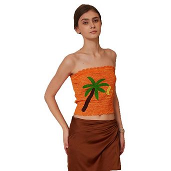Women Strapless Floral Print Bandeau Sleveeless Beach Swimsuit Top