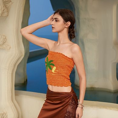 Women Strapless Floral Print Bandeau Sleveeless Beach Swimsuit Top