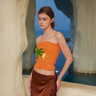 Women Strapless Floral Print Bandeau Sleveeless Beach Swimsuit Top
