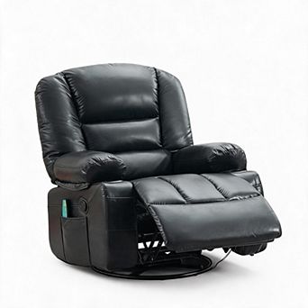 360° Swivel Recliner Chairs, PU Leather Massage Chair with Vibration & Heating for Living Bedroom