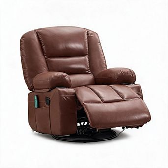 360° Swivel Recliner Chairs, PU Leather Massage Chair with Vibration & Heating for Living Bedroom