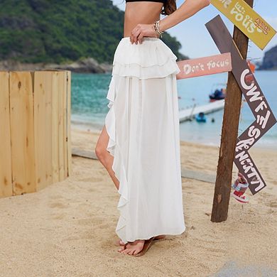 Women's Boho Layered Ruffle Maxi Elastic Beach Asymmetrical Skirts