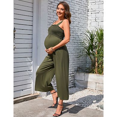 Women's Smocked Wide Leg Jumpsuit Sleeveless Square Neck Romper