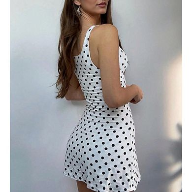 Women's Polka Dots Tie Front Date Night Bodycon Mini Dresses
