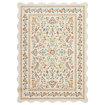 Washable Area Rug Non Slip Low Pile Boho Floral Small Carpet for Bedroom,Bedside,Kitchen,Kids Room