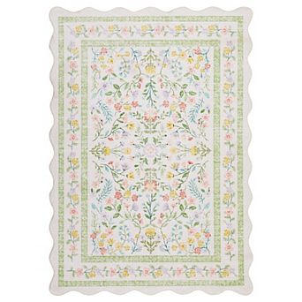 Washable Area Rug Non Slip Low Pile Boho Floral Small Carpet for Bedroom,Bedside,Kitchen,Kids Room