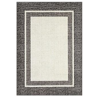 Modern Rectangle Bordered Area Rug, Non-Slip Washable Low Pile Carpet for Living Room Bedroom Decor