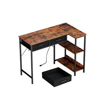 Gaming Desk with Power Outlet,3 tier Storage Shelves & 2 Drawers, Corner Gamer Desk for Small Space