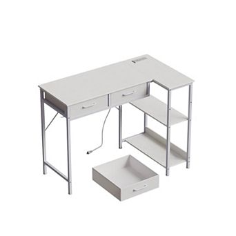 Gaming Desk with Power Outlet,3 tier Storage Shelves & 2 Drawers, Corner Gamer Desk for Small Space