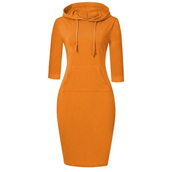 Women's Hooded Bodycon Midi Dress, 3/4 Sleeve Pocketed Casual Dress