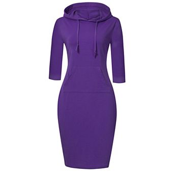 Women's Hooded Bodycon Midi Dress, 3/4 Sleeve Pocketed Casual Dress