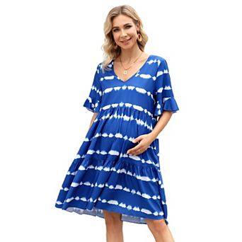 Women Maternity Dress V Neck Short Sleeves Ruffle Flowy Summer Boho Dress Baby Shower Photoshoot