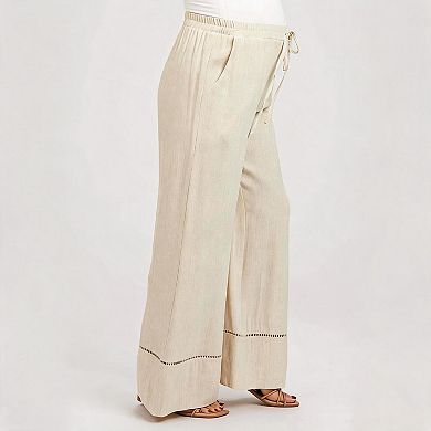 Women's Maternity Linen Blend Wide Leg Pants, Drawstring Waist Casual Trousers