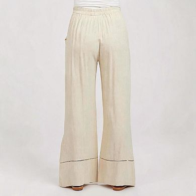 Women's Maternity Linen Blend Wide Leg Pants, Drawstring Waist Casual Trousers