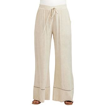 Women's Maternity Linen Blend Wide Leg Pants, Drawstring Waist Casual Trousers