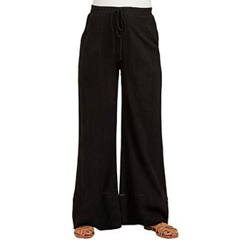 Women's Maternity Linen Blend Wide Leg Pants, Drawstring Waist Casual Trousers