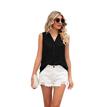 Women's V-Neck Sleeveless Blouse, Casual Loose Flowy Tank Top