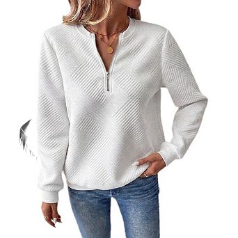Women's Casual Solid Color Half Zip Long Sleeve Loose Fitting Crew Neck Pullover Sweatshirt
