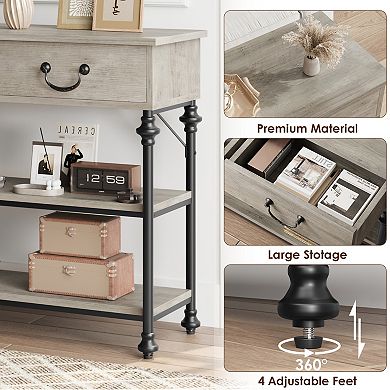 Entryway Table, 39'' Farmhouse Sofa Table with 2 Drawers, Narrow Console Table with 2 open Shelves