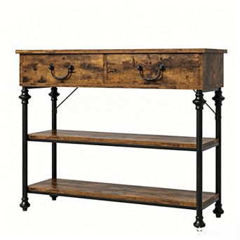 Entryway Table, 39'' Farmhouse Sofa Table with 2 Drawers, Narrow Console Table with 2 open Shelves