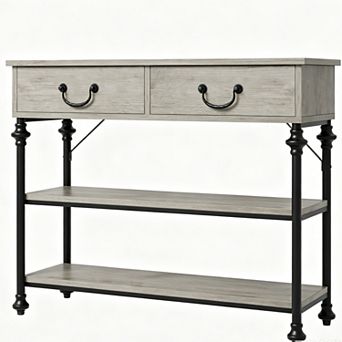 Entryway Table, 39'' Farmhouse Sofa Table with 2 Drawers, Narrow Console Table with 2 open Shelves